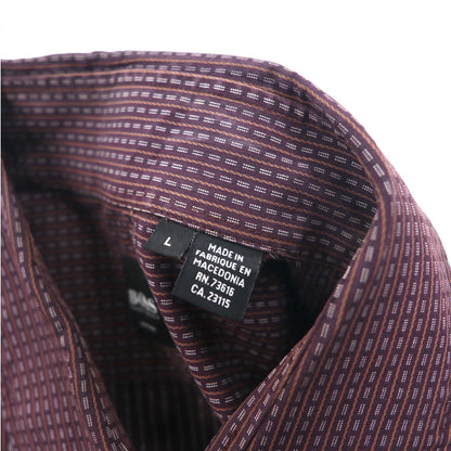 HUGO BOSS ドレスシャツ L ボルドー コットン 小紋柄