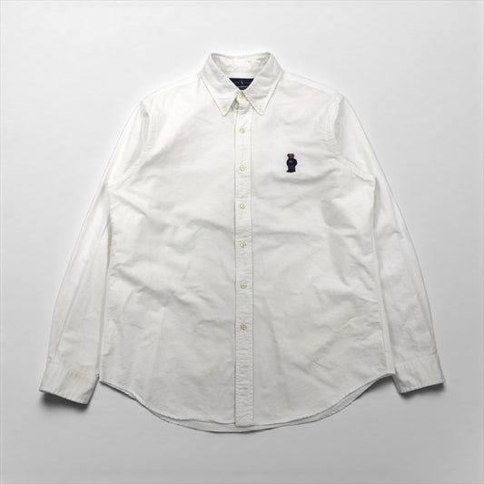 Ralph Lauren ポロベア オックスフォード ボタンダウン シャツ L ホワイト コットン 刺繍 ワンポイント