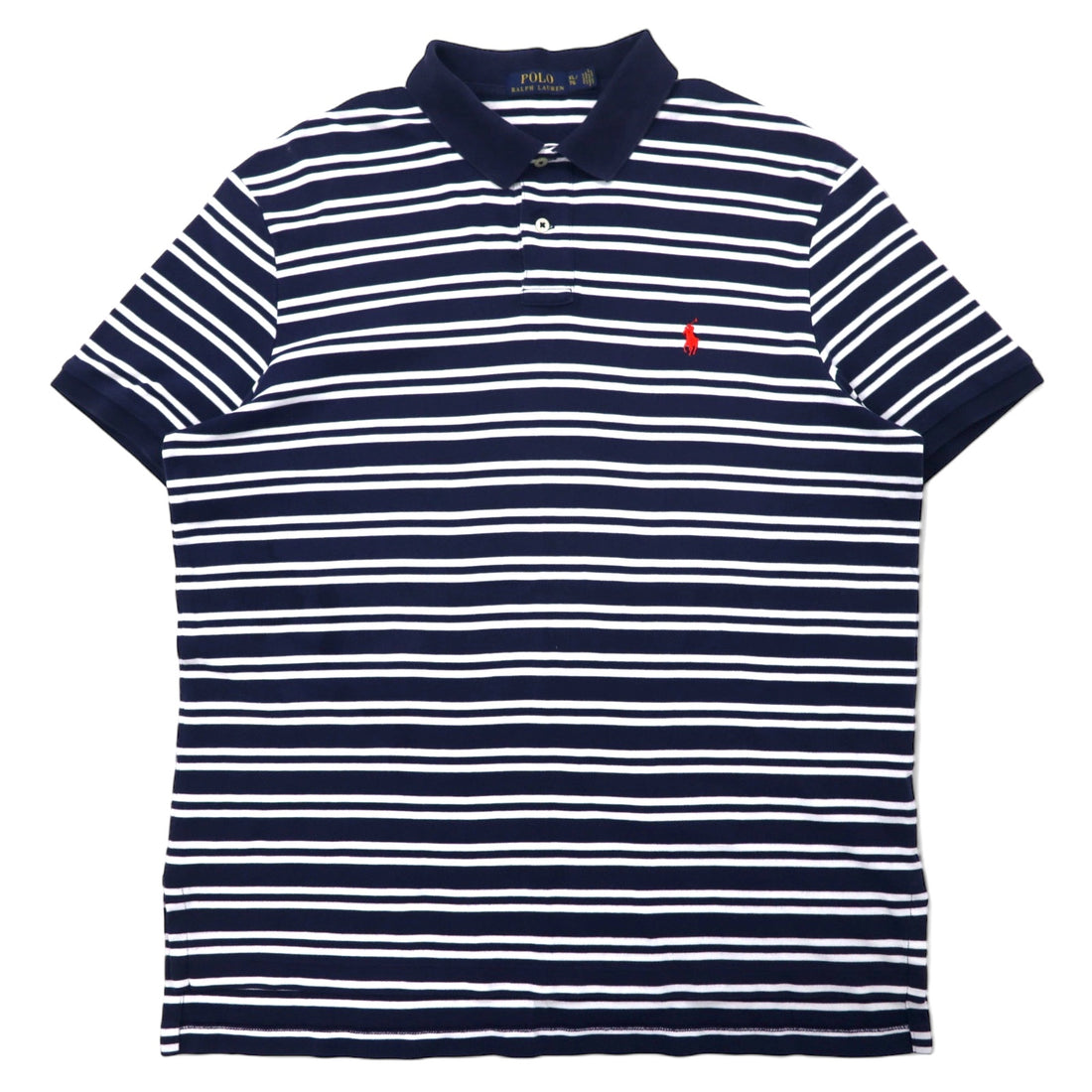 日本然リトテ-古着オンライン-POLO RALPH LAUREN ボーダー ポロシャツ XL ネイビー ホワイト コットン スモールポニー 刺繍-POLO RALPH LAUREN Striped Polo Shirt XL Navy White Cotton Small Pony Embroidery