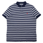 日本然リトテ-古着オンライン-POLO RALPH LAUREN ボーダー ポロシャツ XL ネイビー ホワイト コットン スモールポニー 刺繍-POLO RALPH LAUREN Striped Polo Shirt XL Navy White Cotton Small Pony Embroidery