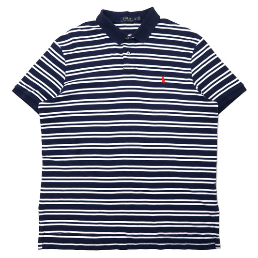 日本然リトテ-古着オンライン-POLO RALPH LAUREN ボーダー ポロシャツ XL ネイビー ホワイト コットン スモールポニー 刺繍-POLO RALPH LAUREN Striped Polo Shirt XL Navy White Cotton Small Pony Embroidery