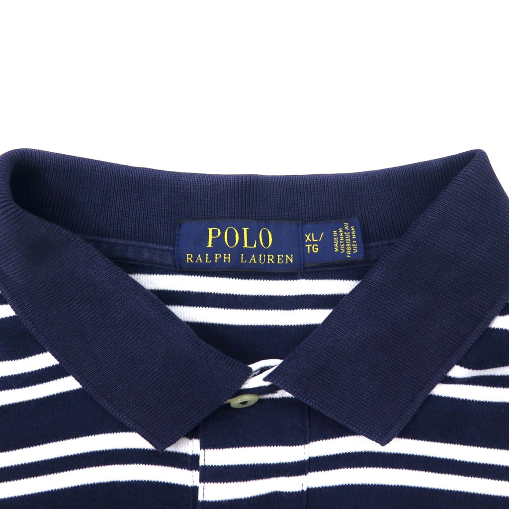 POLO RALPH LAUREN Striped Polo Shirt XL Navy White Cotton Small Pony Embroidery