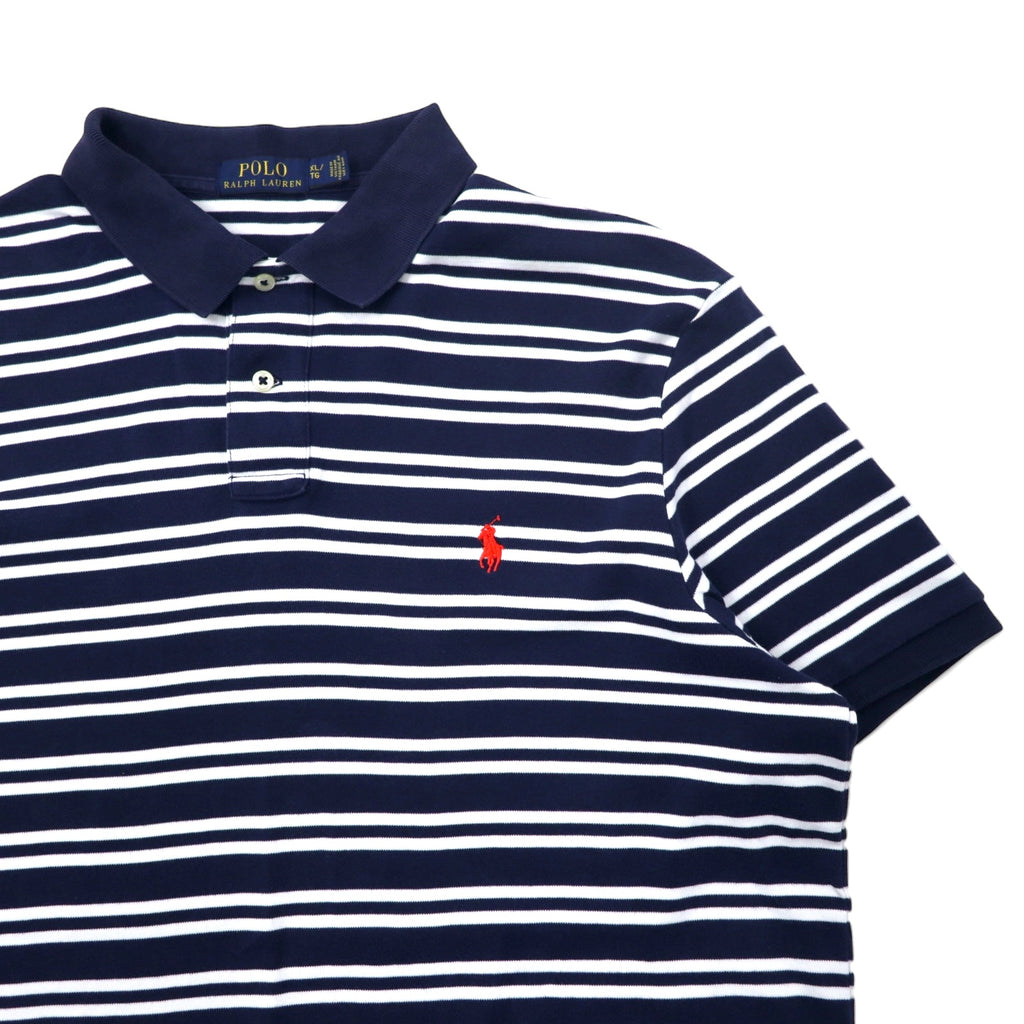 POLO RALPH LAUREN Striped Polo Shirt XL Navy White Cotton Small Pony Embroidery