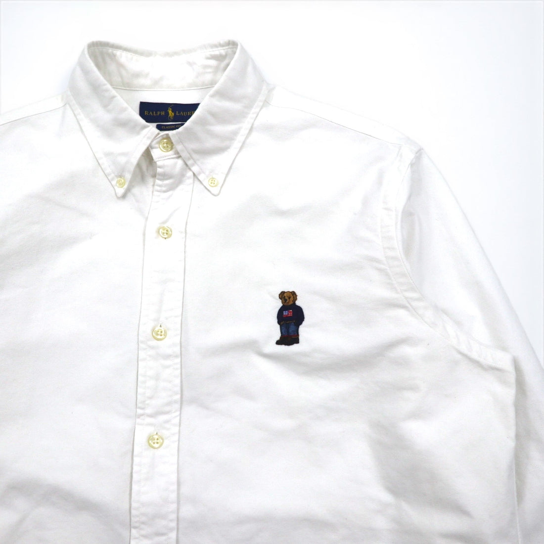 Ralph Lauren Polo Bear Oxford Button-Down Shirt, Size L, White Cotton, Embroidered