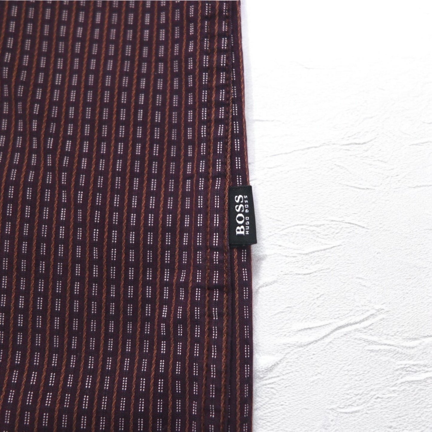 HUGO BOSS ドレスシャツ L ボルドー コットン 小紋柄
