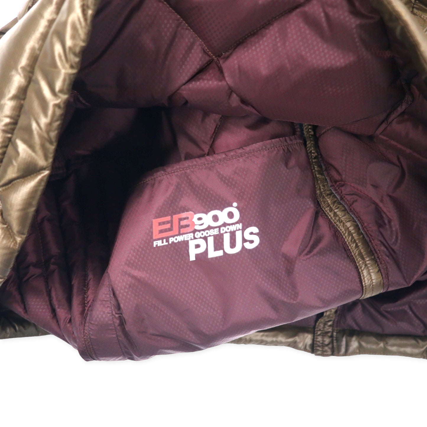 Eddie Bauer 900フィルパワー プラス ダウンジャケット M カーキ ブラウン ナイロン ワンポイントロゴ刺繍 EB900 PLUS