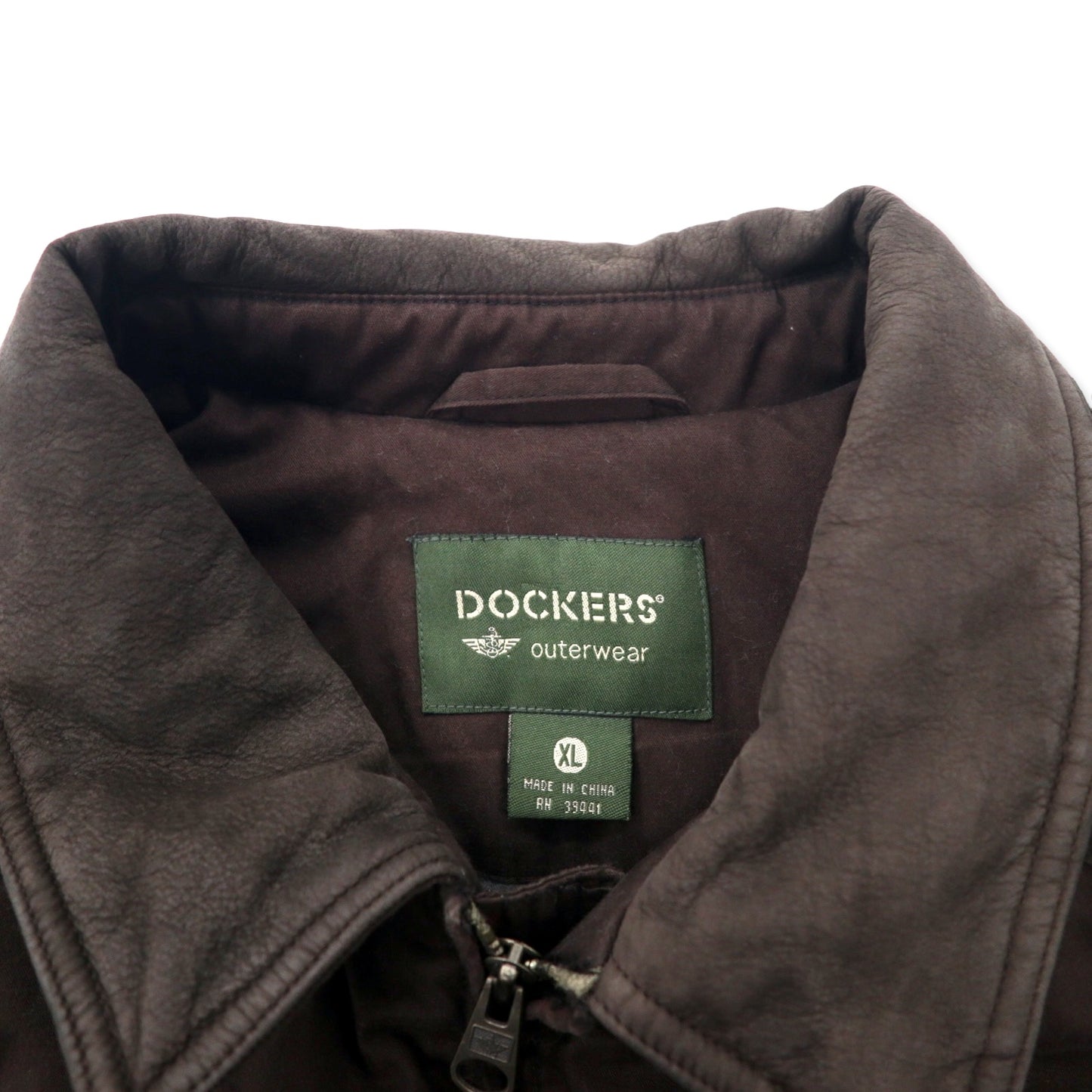 DOCKERS 90年代 パデット ハンティングジャケット XL ブラウン コットン 襟レザー ドローコード ビッグサイズ
