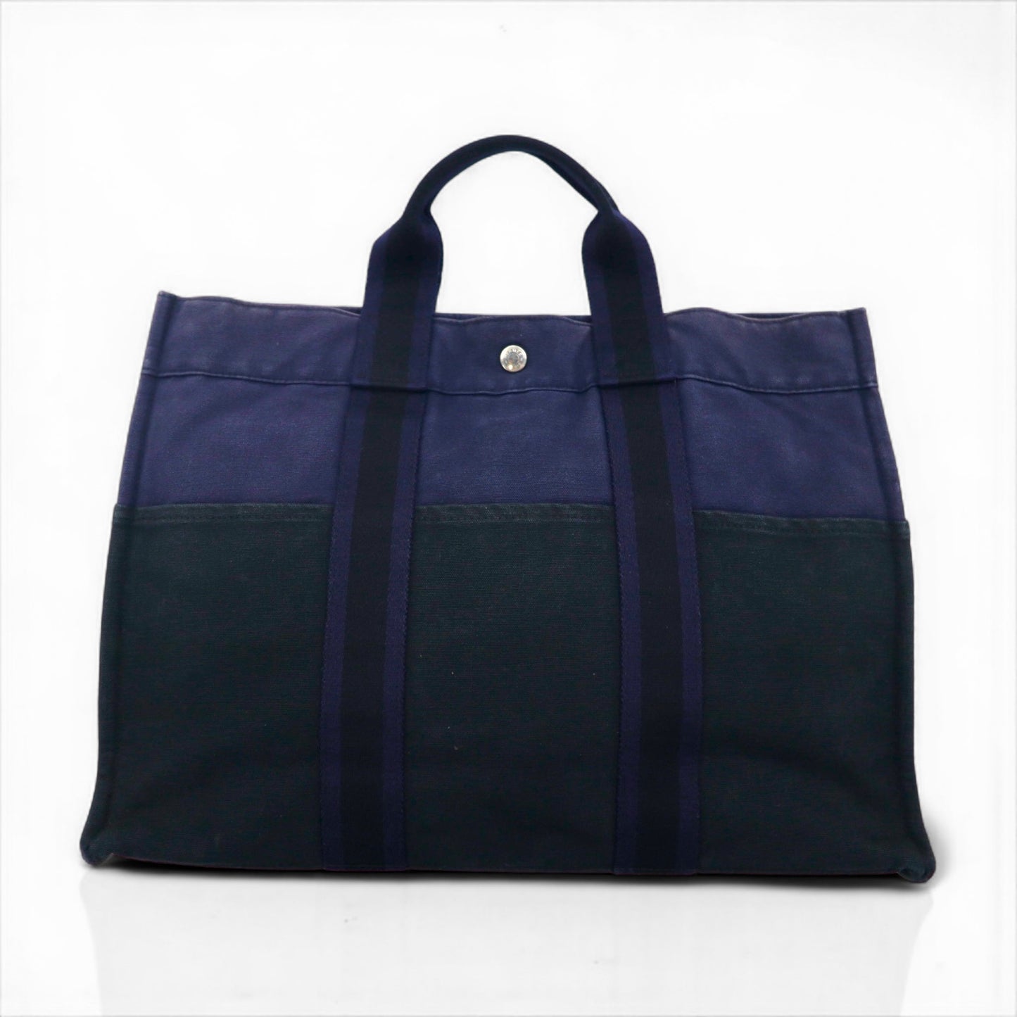 HERMES フールトゥMM トートバッグ ネイビー キャンバス バイカラー フランス製
