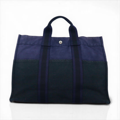 HERMES フールトゥMM トートバッグ ネイビー キャンバス バイカラー フランス製
