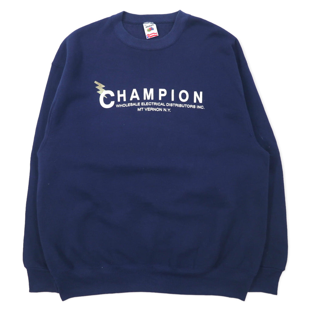 日本然リトテ-古着オンライン-FRUIT OF THE LOOM USA製 90年代 プリント スウェット XL ネイビー コットン 裏起毛 CHAMPION ビッグサイズ-FRUIT OF THE LOOM USA Made 90's Print Sweatshirt XL Navy Cotton brushed lining CHAMPION Big Size