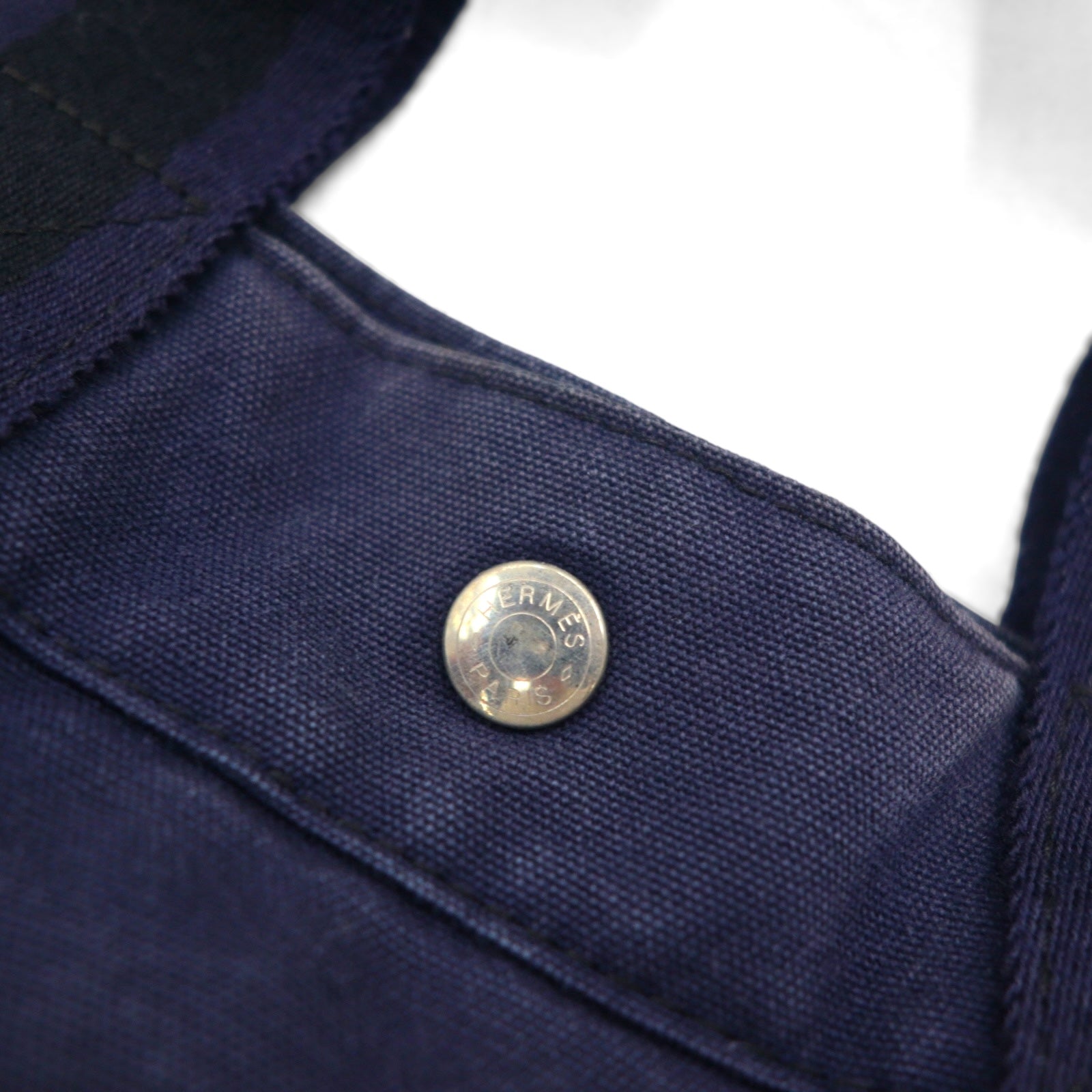 HERMES Foul Tou MM Tote Bag, Navy Canvas, Two-Tone, Made in France