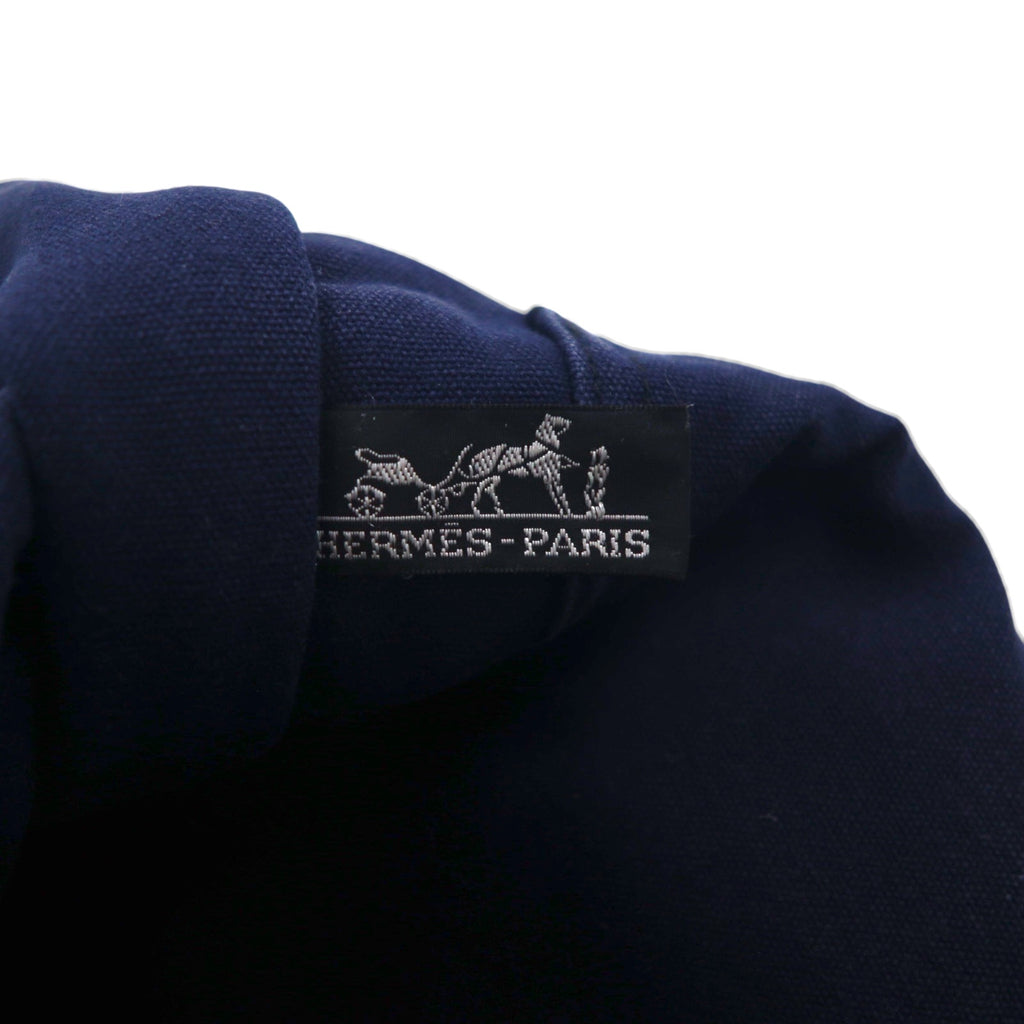 HERMES Foul Tou MM Tote Bag, Navy Canvas, Two-Tone, Made in France