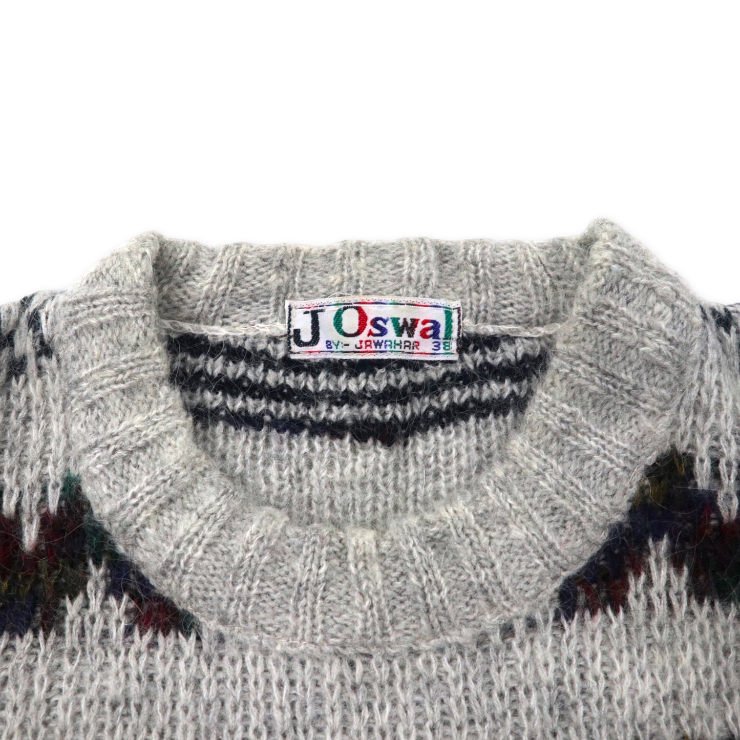 Vintage Mohair Sweater 80年代 モヘヤニット セーター 38 グレー ウール 総柄 JOswal BY JAWAHAR