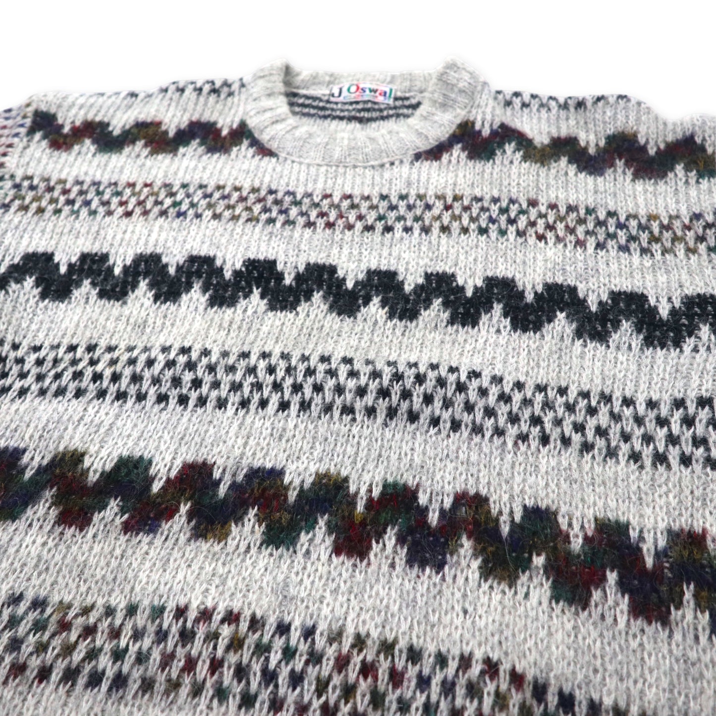 Vintage Mohair Sweater 80年代 モヘヤニット セーター 38 グレー ウール 総柄 JOswal BY JAWAHAR