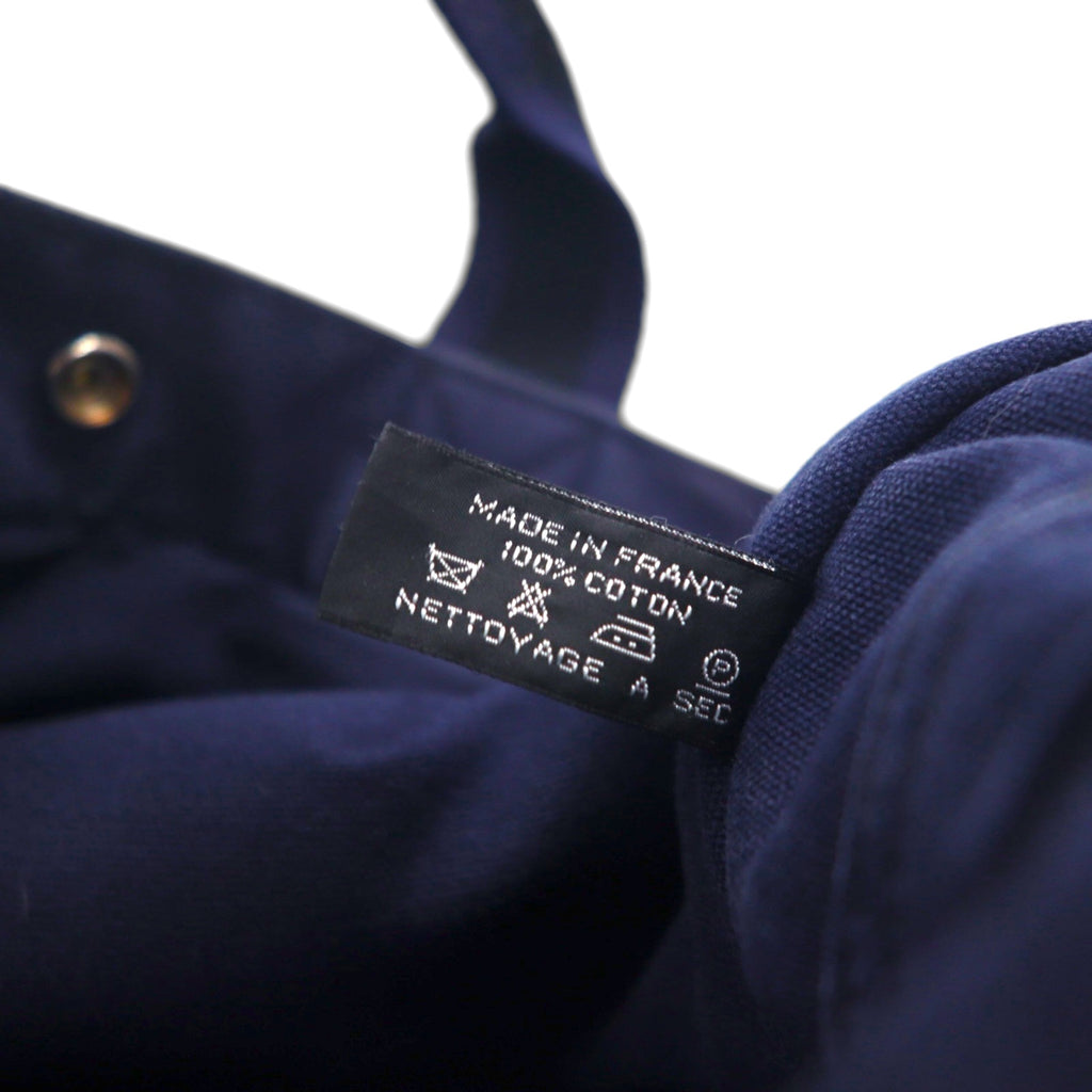 HERMES Foul Tou MM Tote Bag, Navy Canvas, Two-Tone, Made in France