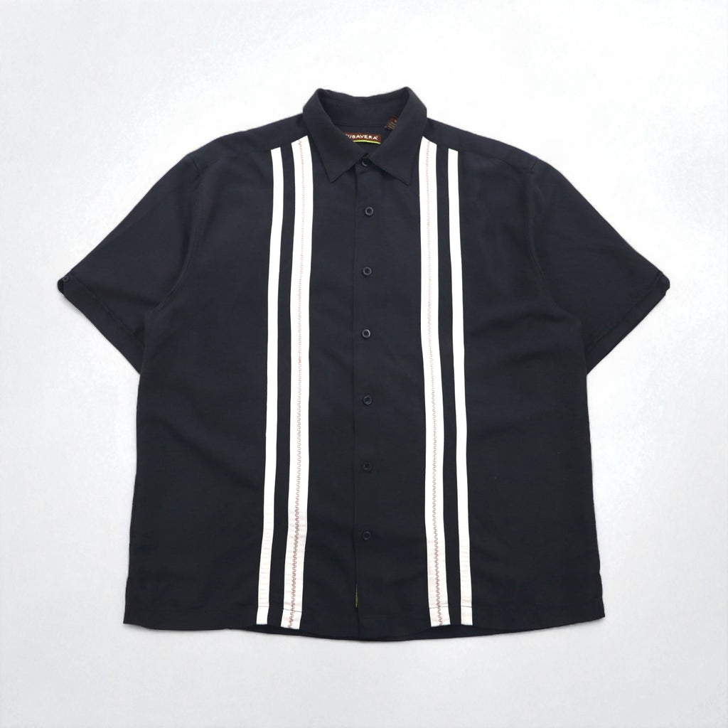 CUBAVERA Line Design Cuban Shirt, XL, Black, Rayon and Polyester