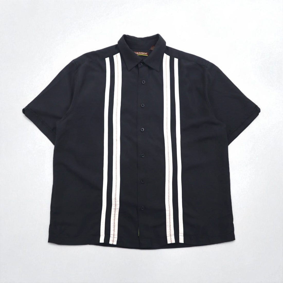 CUBAVERA Line Design Cuban Shirt, XL, Black, Rayon and Polyester