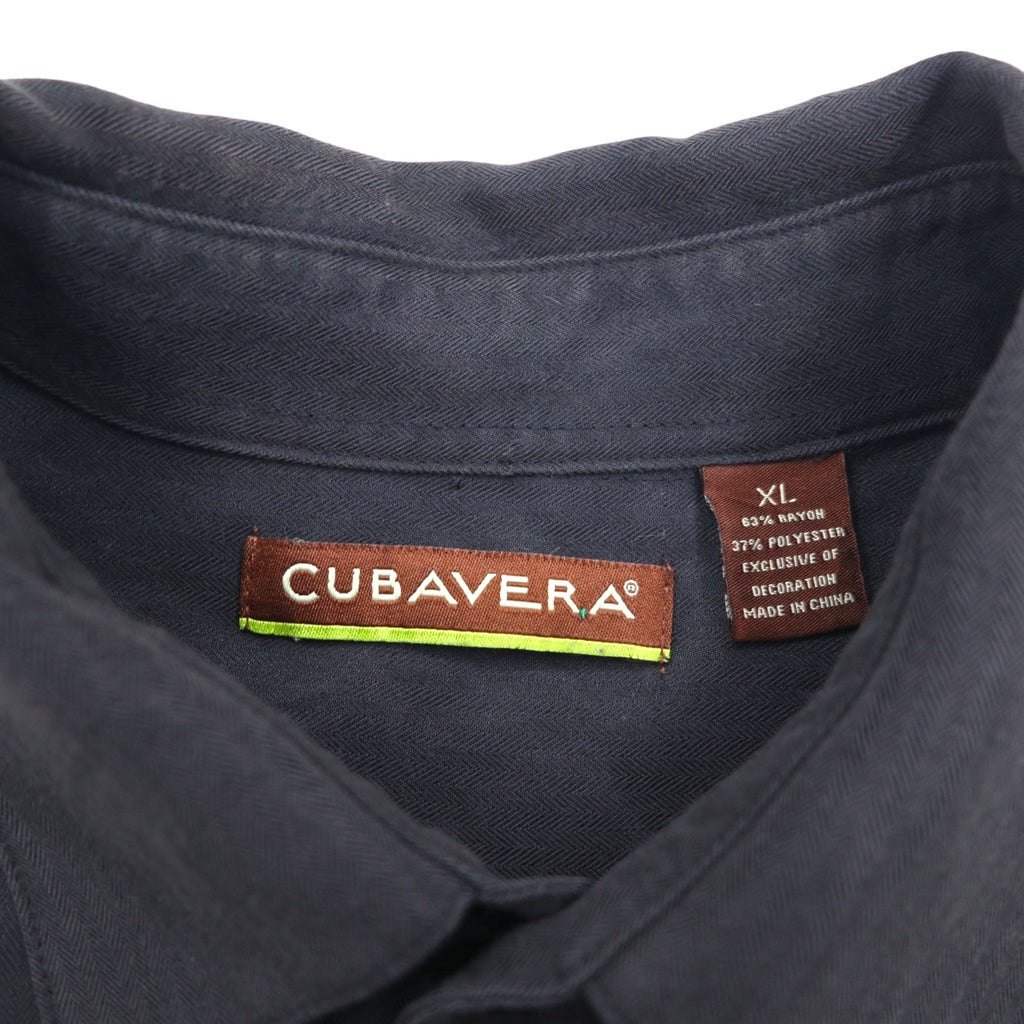 CUBAVERA Line Design Cuban Shirt, XL, Black, Rayon and Polyester