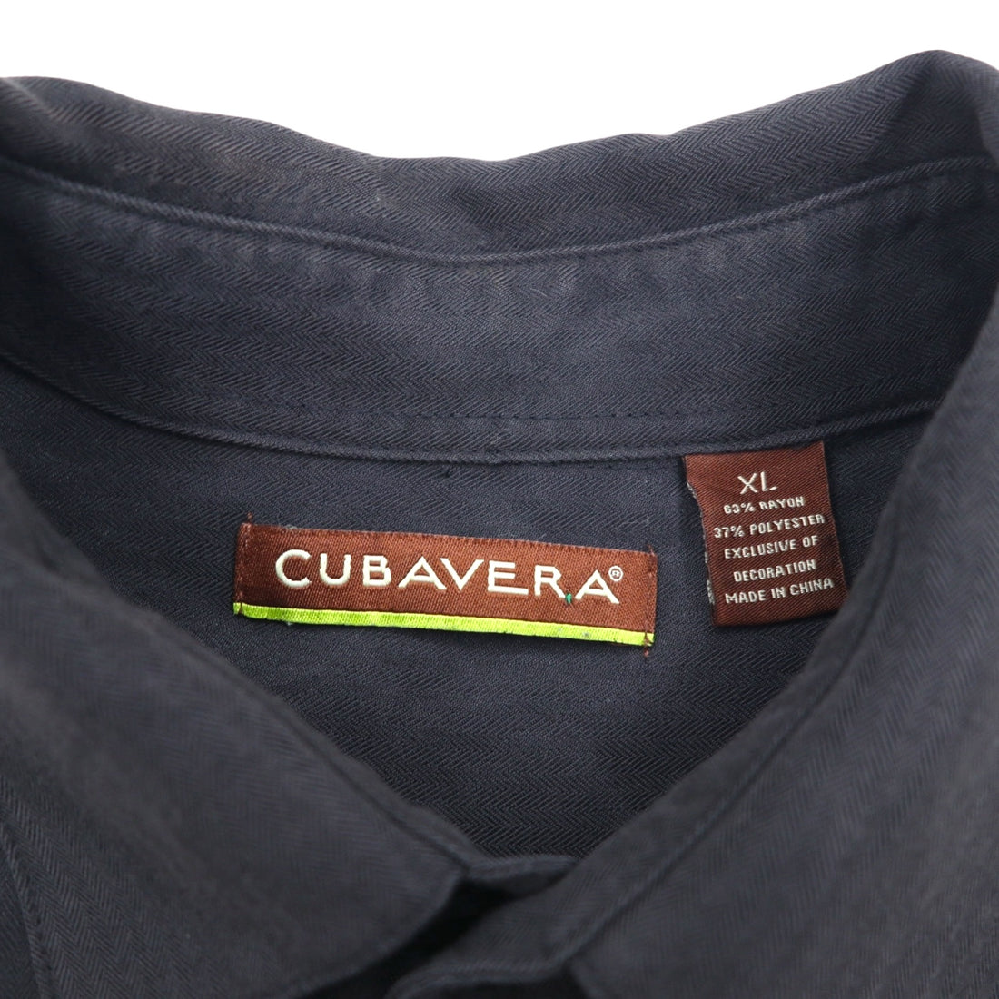 CUBAVERA Line Design Cuban Shirt, XL, Black, Rayon and Polyester