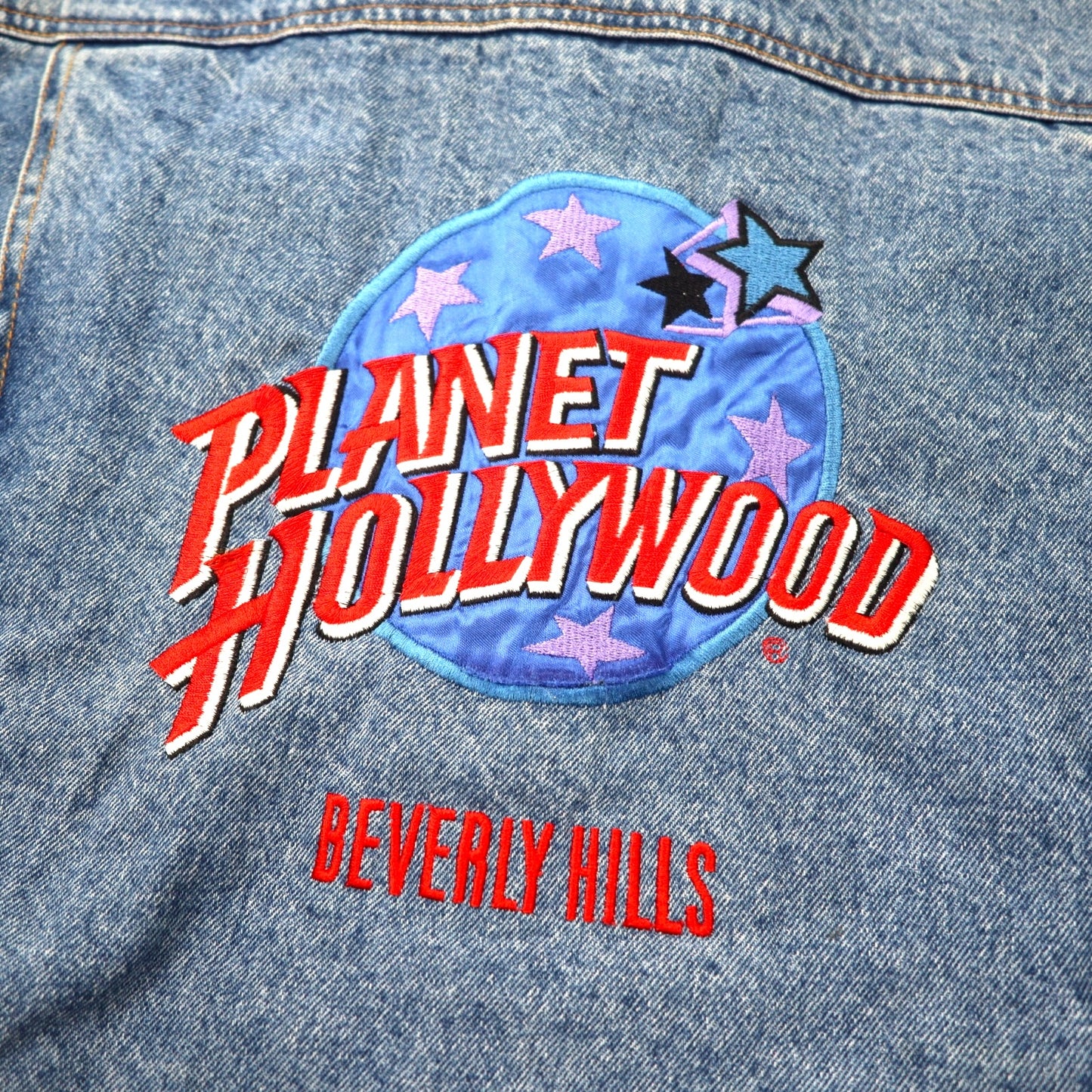 90年代 PLANET HOLLYWOOD デニムジャケット Gジャン XL ブルー コットン バックロゴ 刺繍