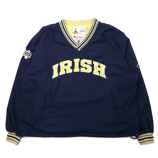 Champion 90年代 リブライン ピステ プルオーバー ナイロンジャケット XL ネイビー IRISH カレッジ アーチロゴ スリランカ製