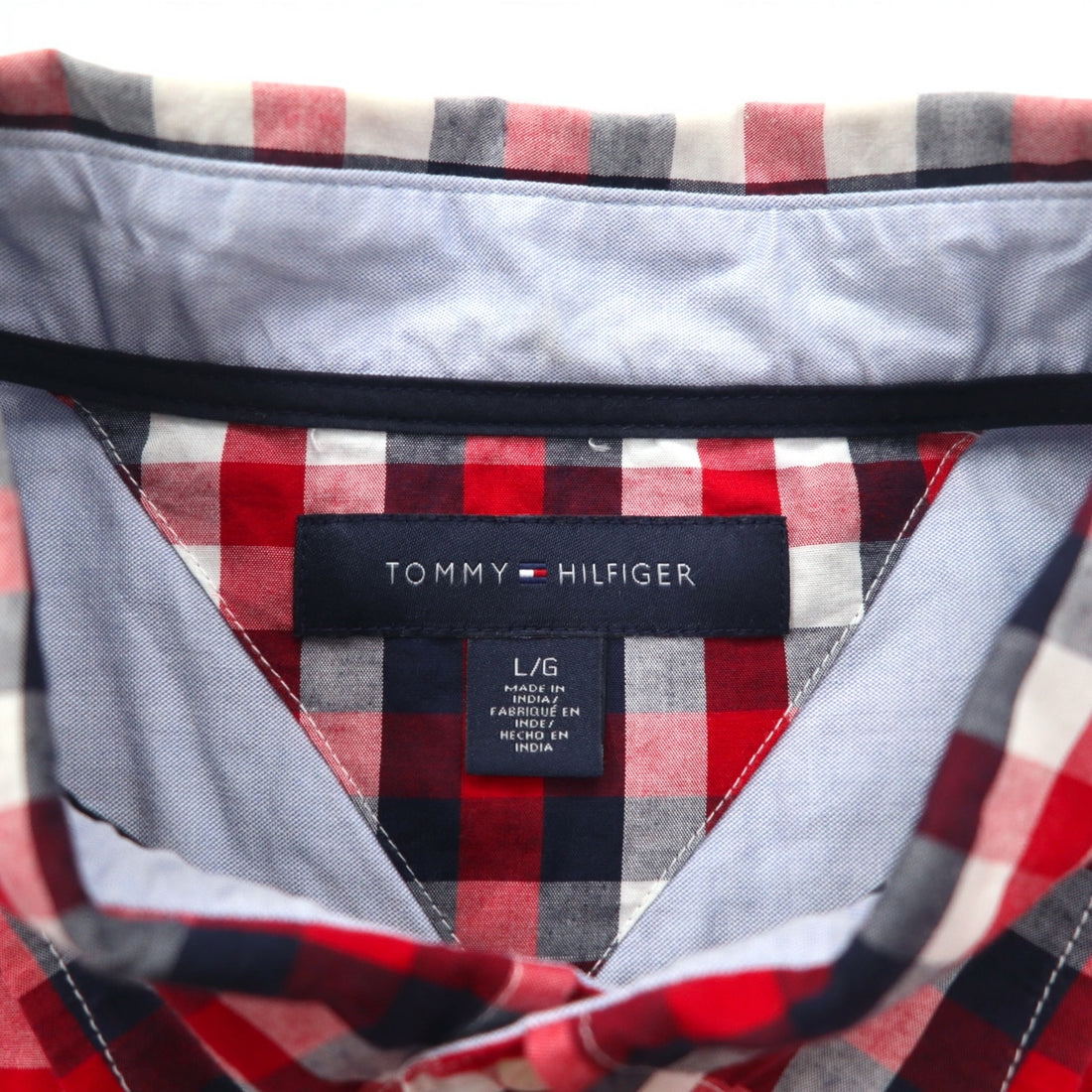 TOMMY HILFIGER Big Size Button-Down Shirt L Tricolor Red Check Cotton