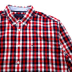 TOMMY HILFIGER Big Size Button-Down Shirt L Tricolor Red Check Cotton