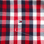 TOMMY HILFIGER Big Size Button-Down Shirt L Tricolor Red Check Cotton