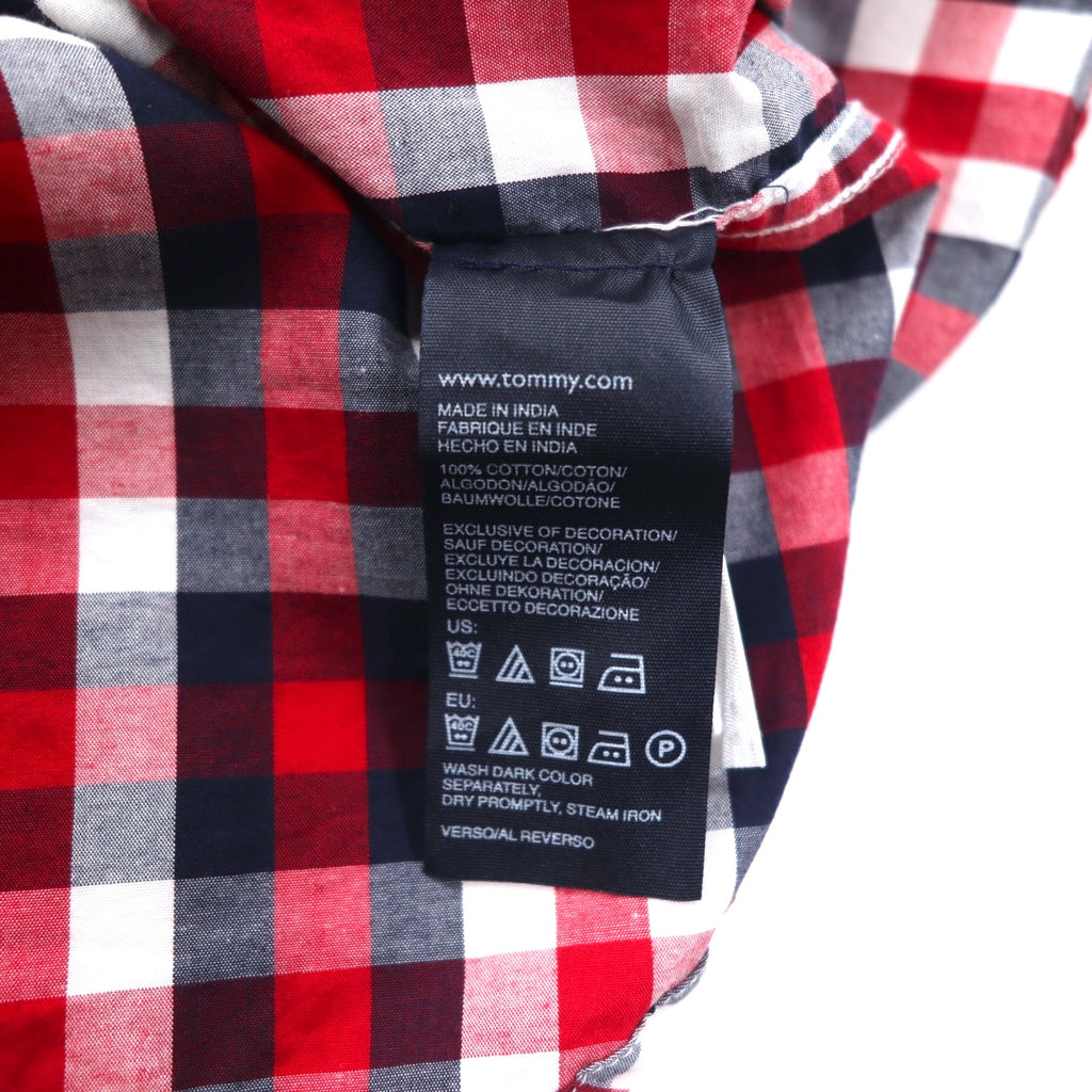 TOMMY HILFIGER Big Size Button-Down Shirt L Tricolor Red Check Cotton