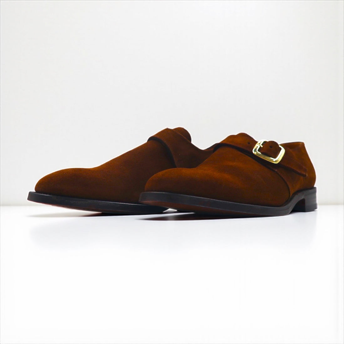 Loake British-made monk strap dress shoes, size 28cm, suede, brass buckle, R404DS, unused, Goodyear welt construction