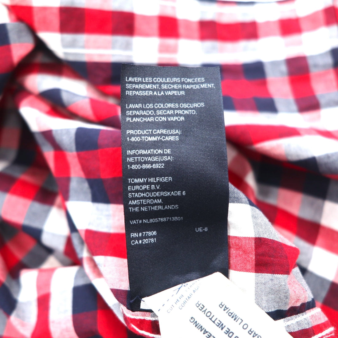 TOMMY HILFIGER Big Size Button-Down Shirt L Tricolor Red Check Cotton