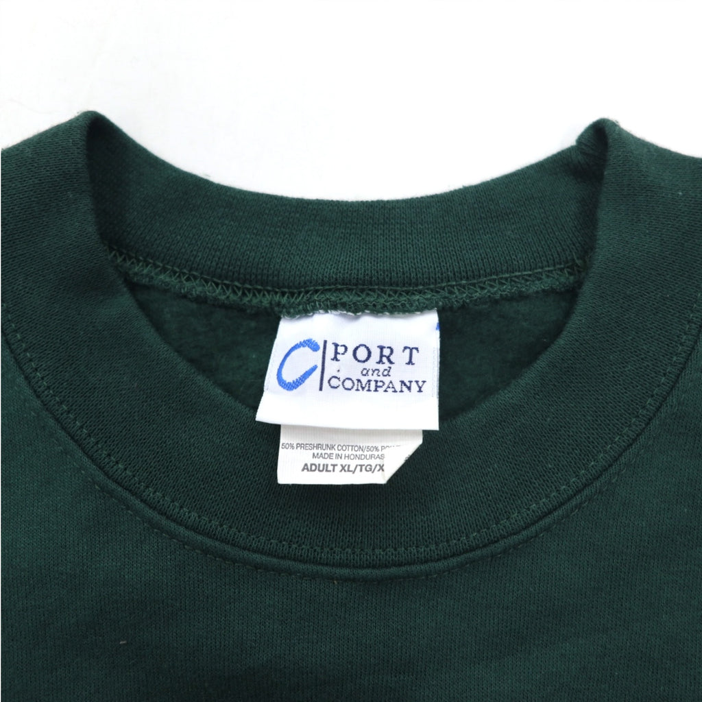 PORT &amp; COMPANY College Print Sweatshirt XL Green Fleece Lined Arch Logo MARINER Made in Honduras
