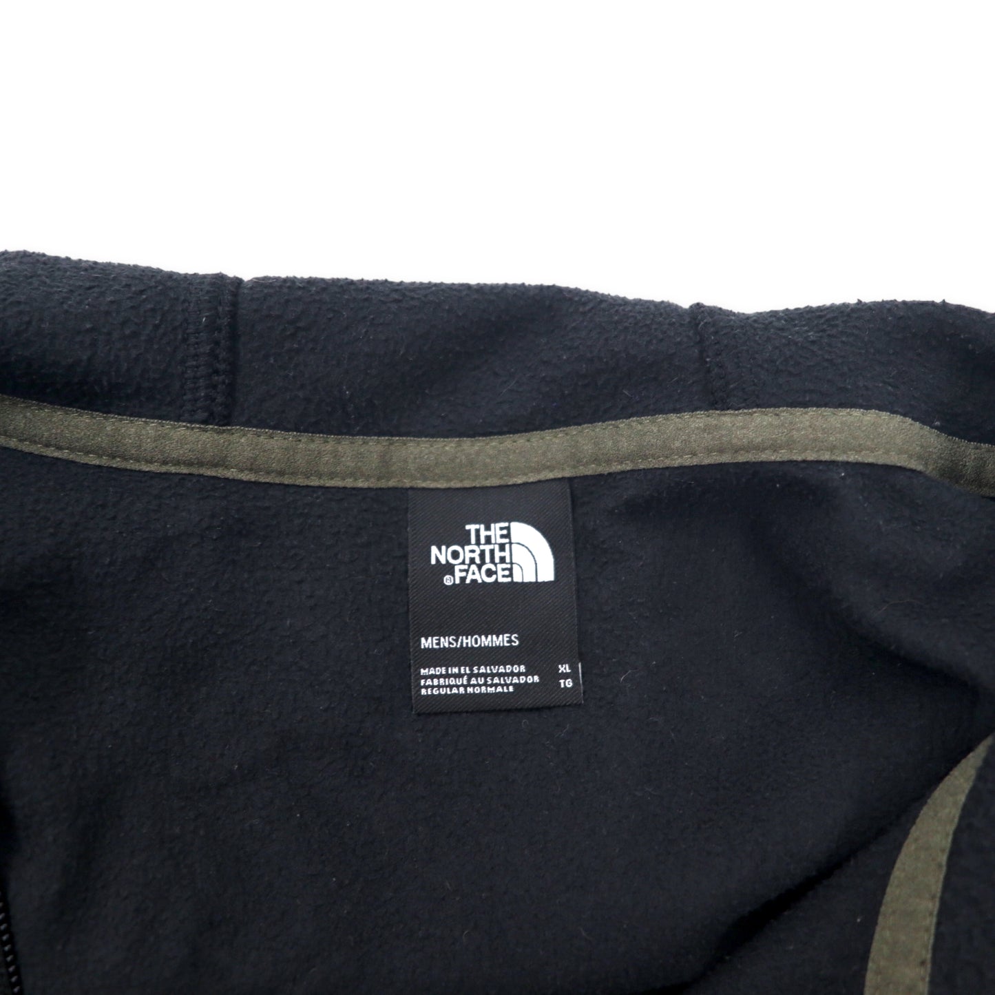 THE NORTH FACE フルジップ フリースジャケット フーディー XL ブラック カーキ ポリエステル ワンポイントロゴ刺繍