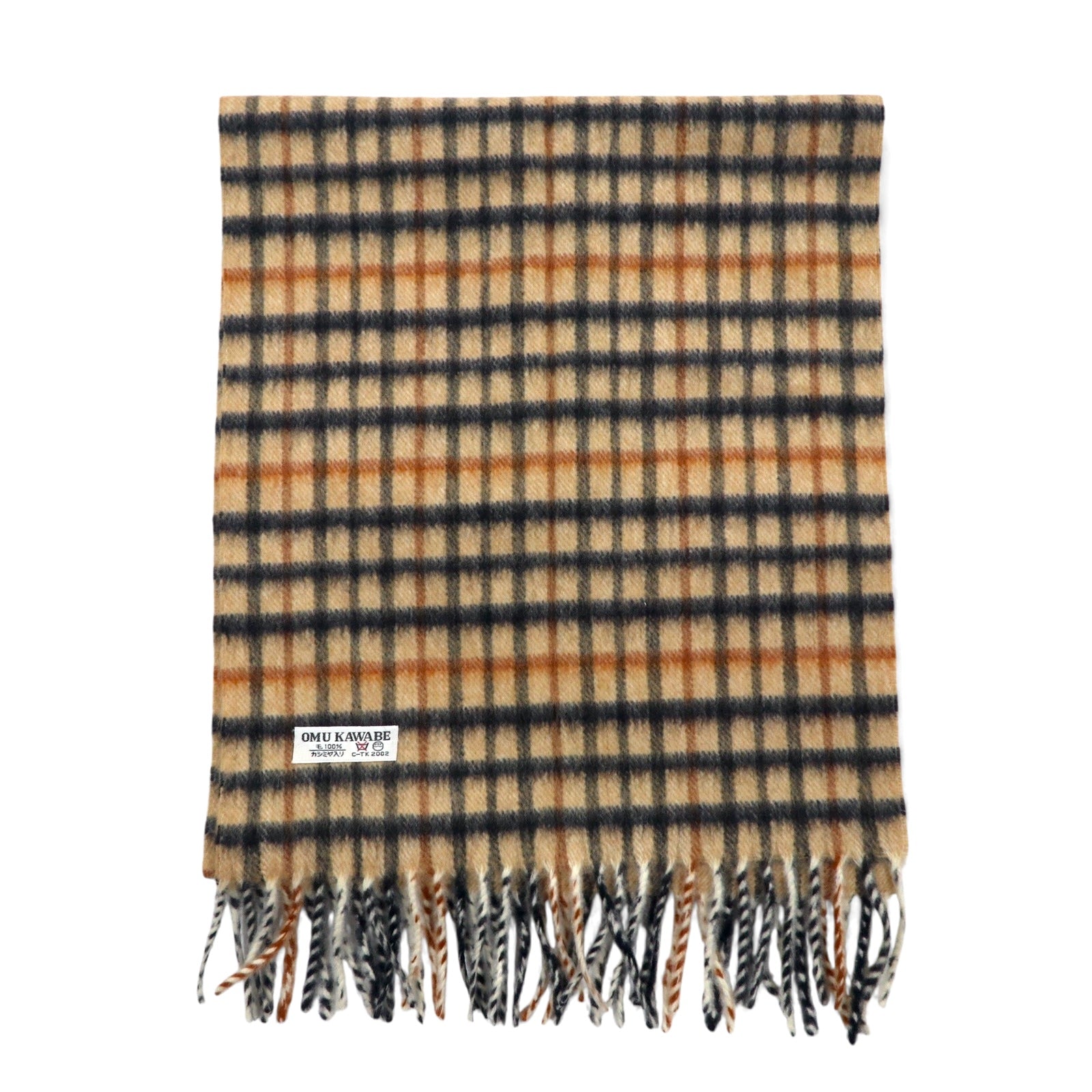 日本然リトテ-古着オンライン-DAKS オールド カシミヤ混 マフラー ベージュ チェック ウール OMU KAWABE-DAKS Vintage Cashmere Blend Scarf Beige Checked Wool OMU KAWABE