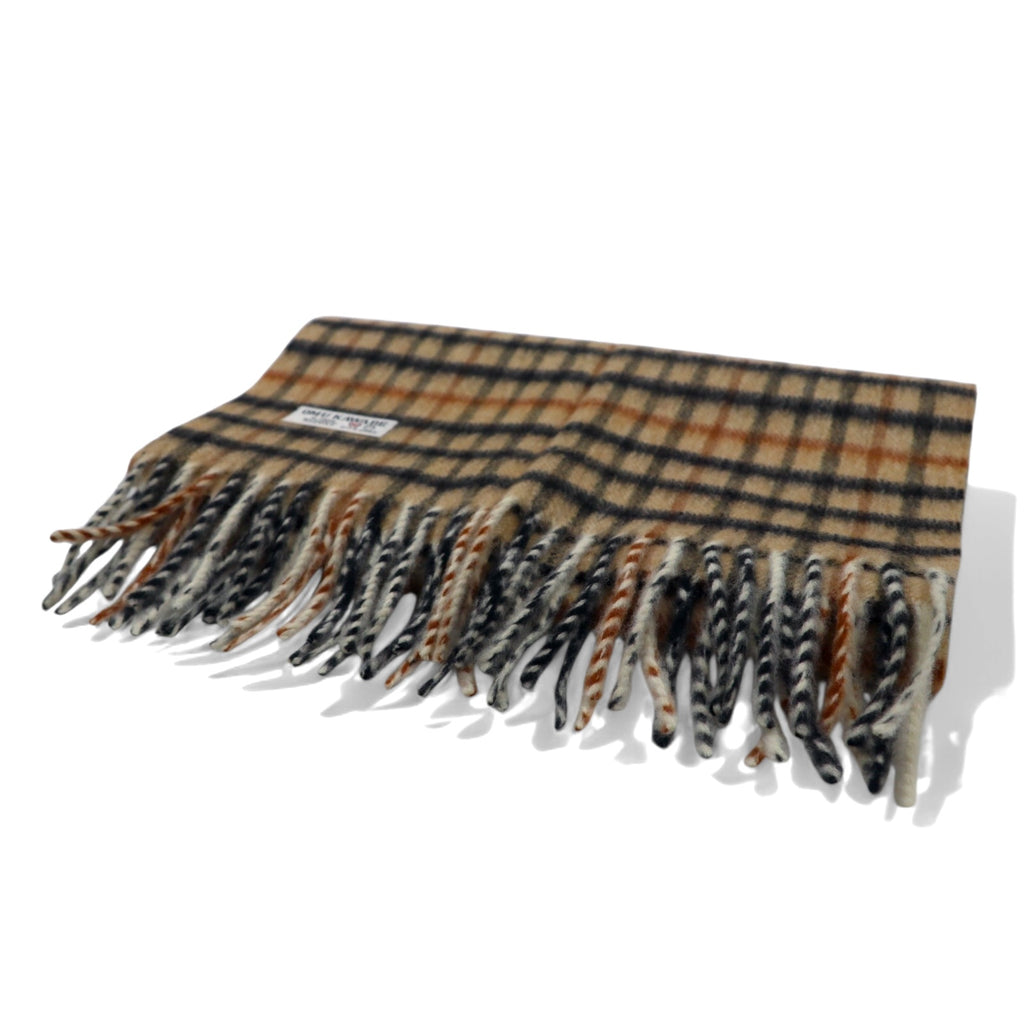 DAKS Old Cashmere Blend Scarf Beige Check Wool OMU KAWABE
