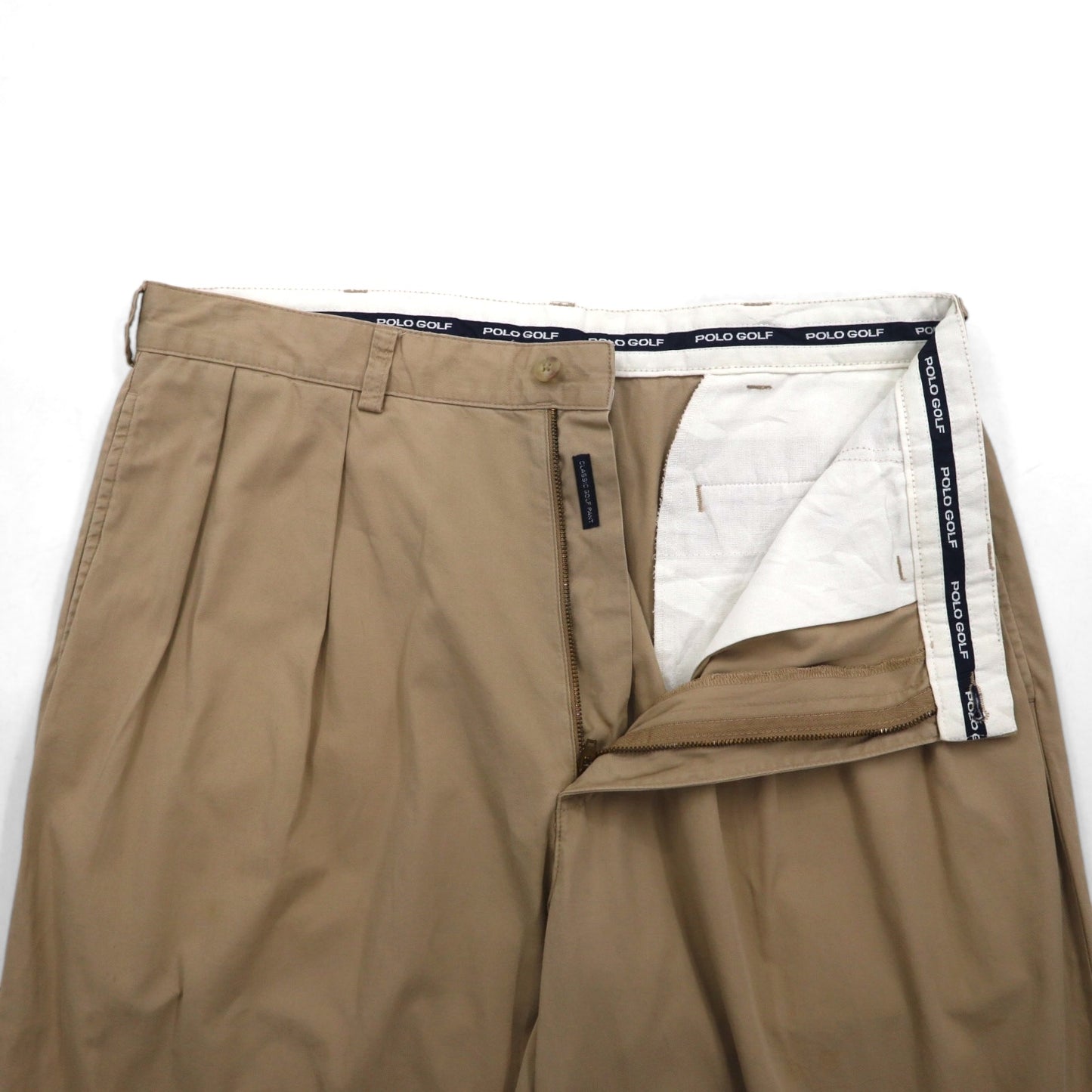 POLO GOLF RALPH LAUREN 90年代 2タック ワイド チノパンツ L ベージュ コットン
