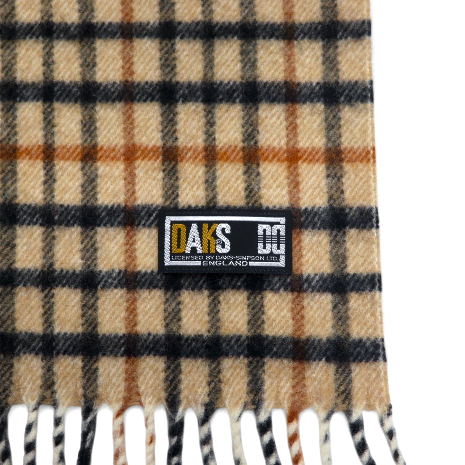 DAKS Old Cashmere Blend Scarf Beige Check Wool OMU KAWABE
