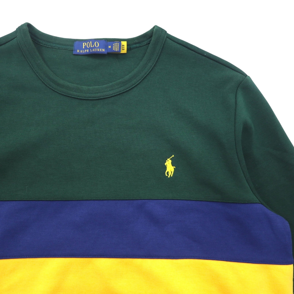 POLO RALPH LAUREN Crewneck Sweatshirt M Green Color Block Small Pony Embroidery
