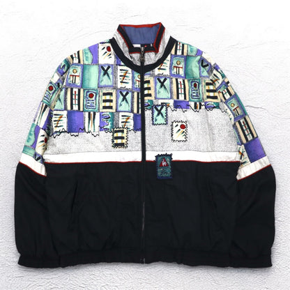 le coq sportif 90年代 総柄 ナイロンジャケット ジャージ L マルチカラー ブラック