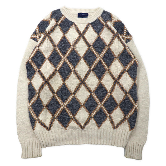 GANT ローゲージ ニット セーター L ホワイト コットン アーガイル柄 Hand Intarsia ビッグサイズ