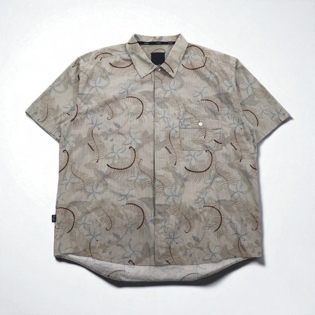 Sean John 00年代 総柄 ビッグサイズ 半袖シャツ 2XL ベージュ コットン チェック 胸ポケット