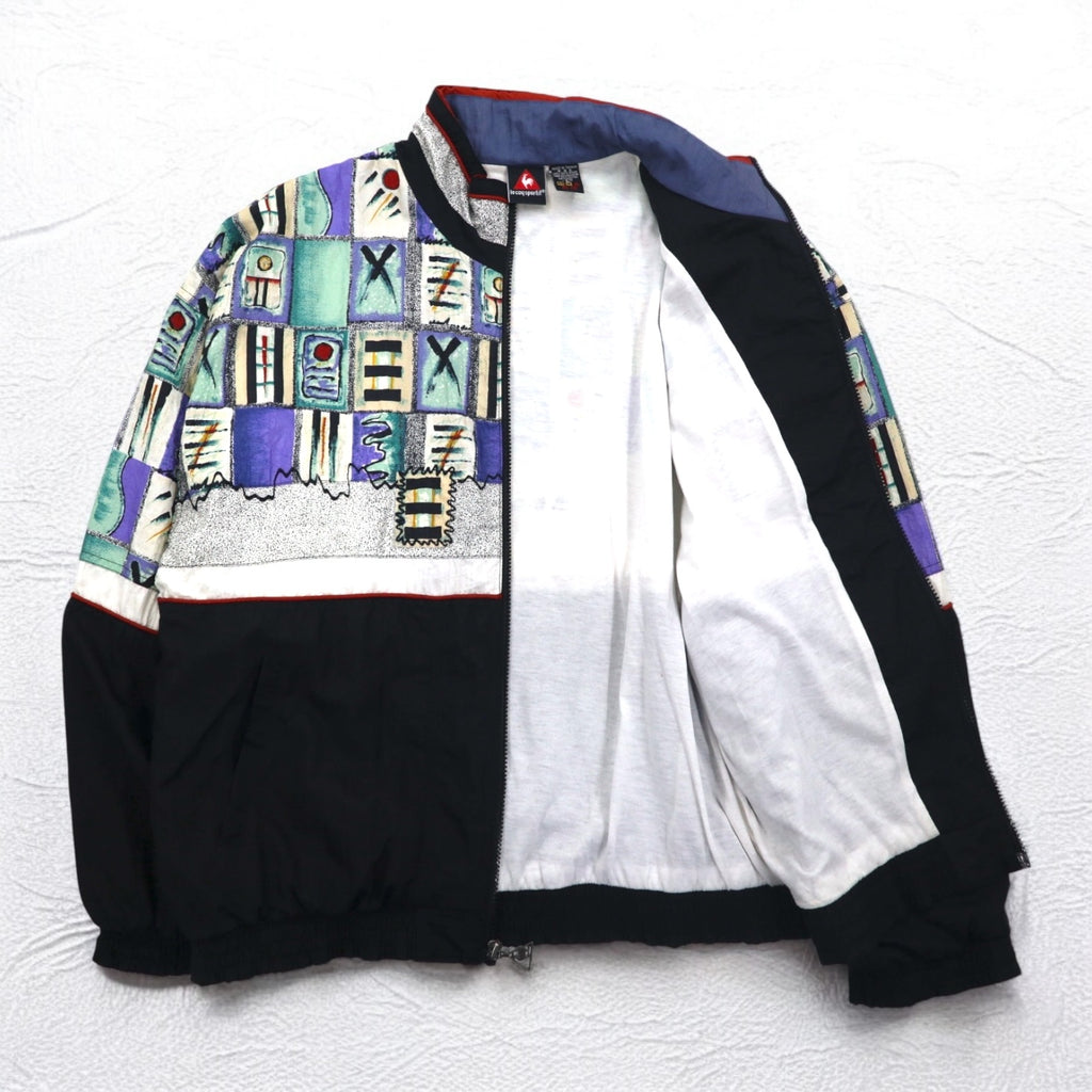 le coq sportif 90年代 総柄 ナイロンジャケット ジャージ L マルチカラー ブラック