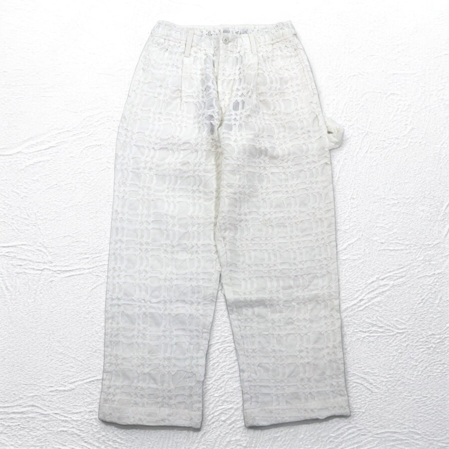 Leh 24AW コットンスモーキング Smocking One Tuck Slacks ペインターパンツ M ホワイト 刺繍 1033