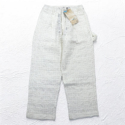 Leh 24AW コットンスモーキング Smocking One Tuck Slacks ペインターパンツ M ホワイト 刺繍 1033