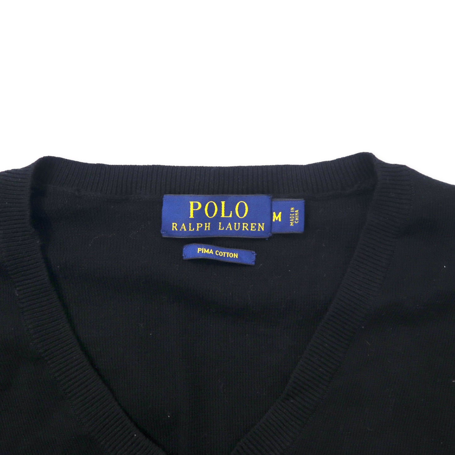 POLO RALPH LAUREN Vネック ニット セーター M ブラック ピマコットン スモールポニー刺繍