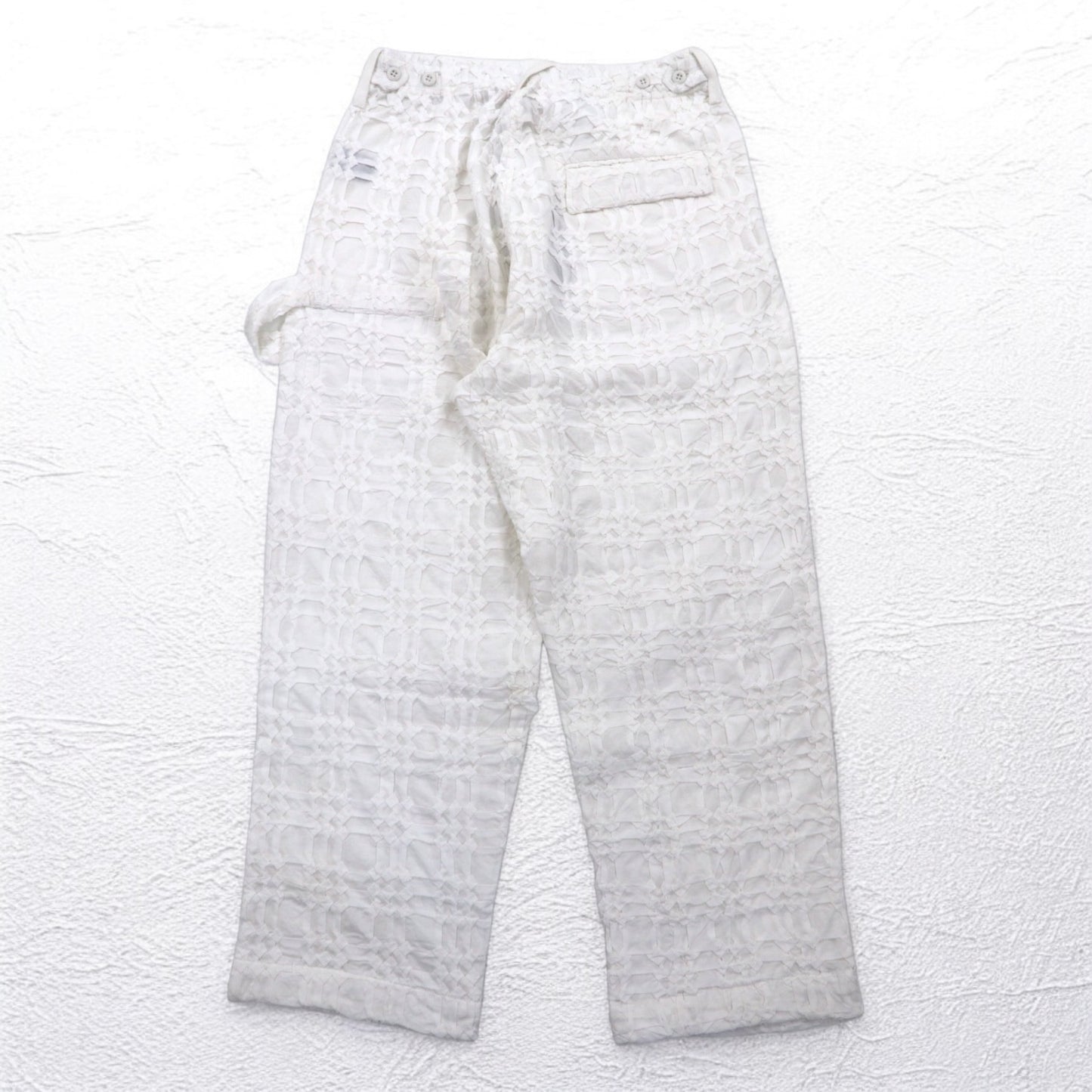 Leh 24AW コットンスモーキング Smocking One Tuck Slacks ペインターパンツ M ホワイト 刺繍 1033