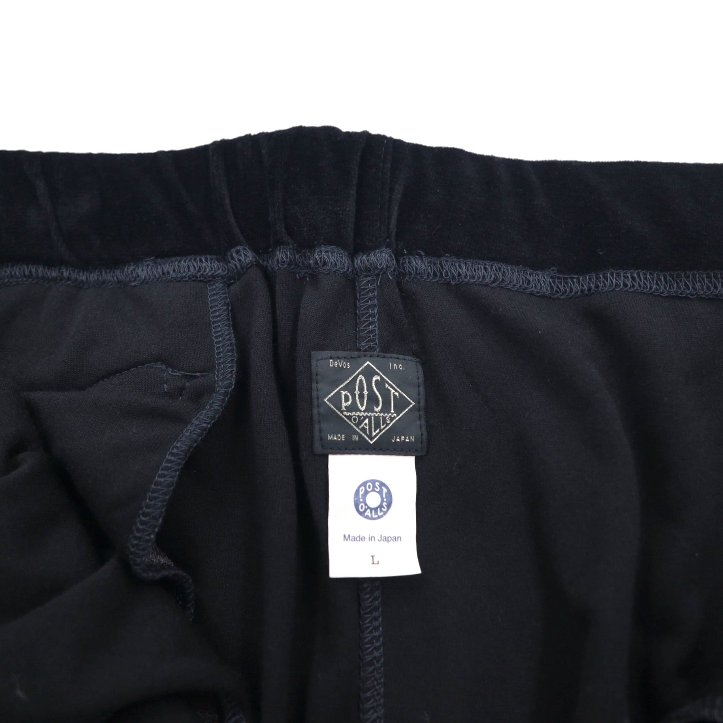 POST O'ALLS イージートップ E-Z TOP ベロア イージーパンツ L ブラック 3602-V3 日本製