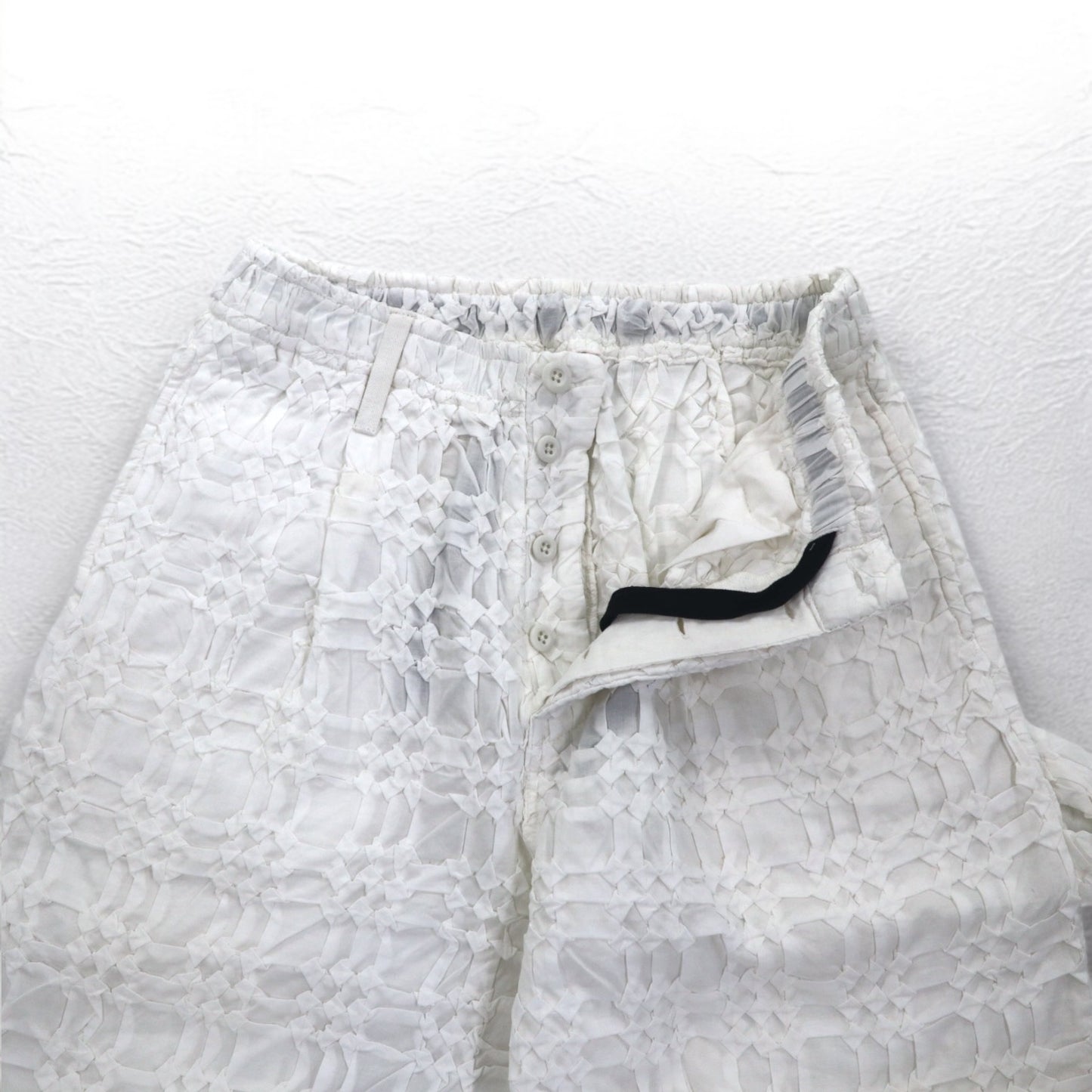 Leh 24AW コットンスモーキング Smocking One Tuck Slacks ペインターパンツ M ホワイト 刺繍 1033