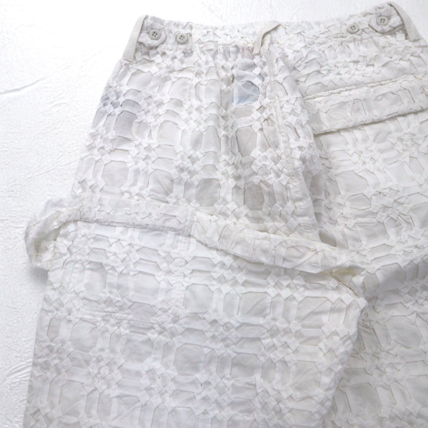 Leh 24AW コットンスモーキング Smocking One Tuck Slacks ペインターパンツ M ホワイト 刺繍 1033