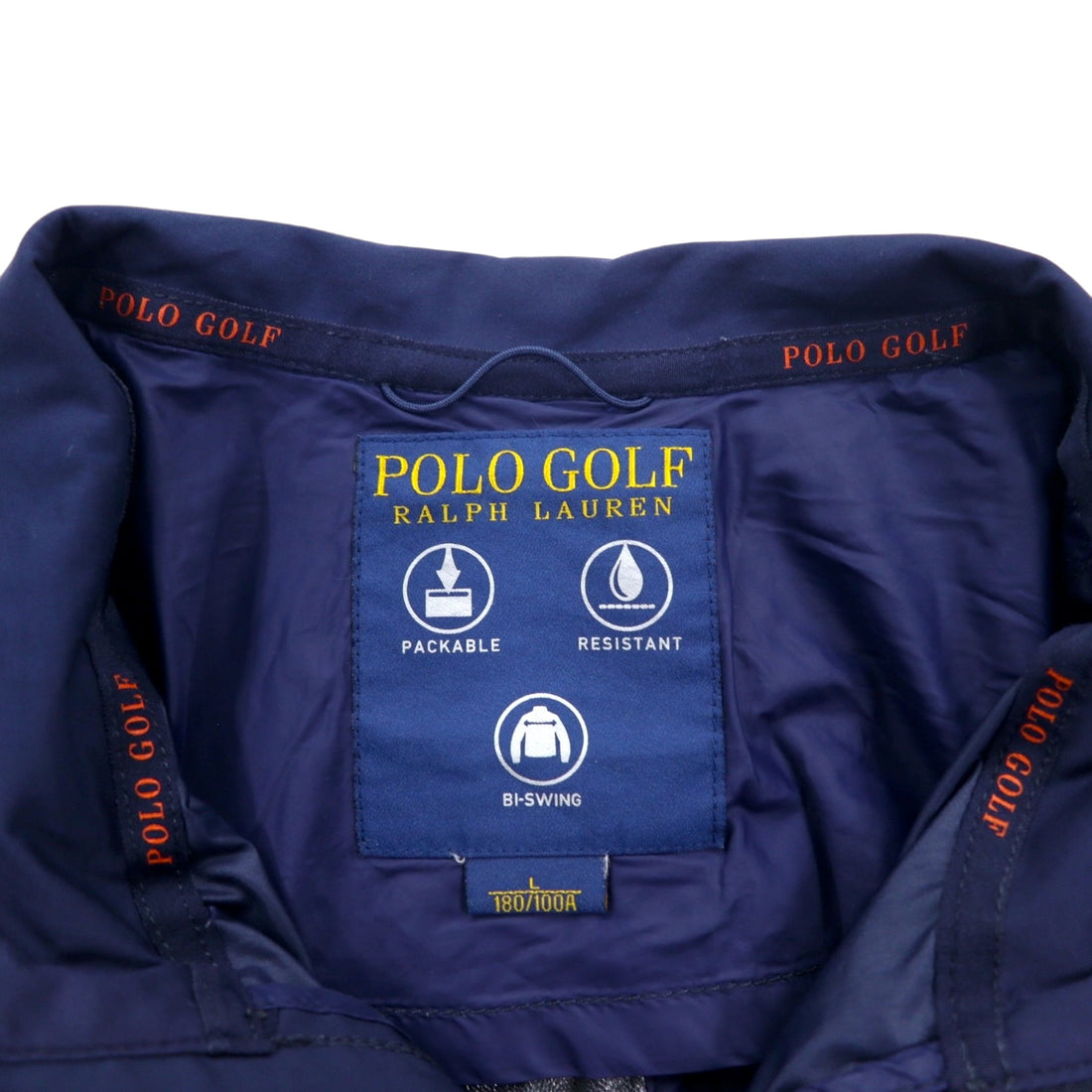 POLO GOLF RALPH LAUREN Swing Top Harrington Jacket L Navy Polyester Waterproof Packable Pony Print
